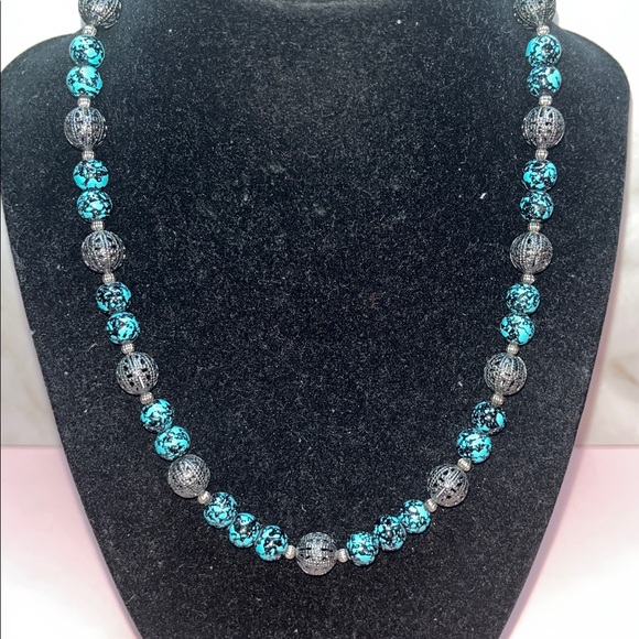 Black And Blue Beaded Necklace
